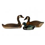 Three Wooden Geese & Duck Decoy Figures