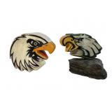 Two Hand Carved Eagle Head Sculptures