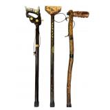 3 Handcrafted Wooden Canes/Walking Sticks