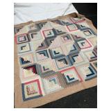 Log Cabin Pattern Quilt,  Used