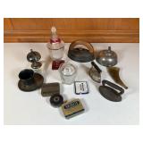 Sad Irons, Silver Plated Items, Secret Tins etc..