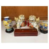 Gumps Kutani Foo Dogs, Japanese Vase & Lacquerware