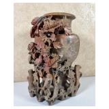 Large Soap Stone Carving With Flowers & Birds