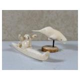 Two Carved Alaskan Ivory Figures by Moses