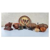 Ceramic Plate, Carved Wood Figures
