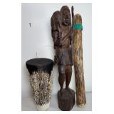 African Car Figure, Drum & Rainmaker Log
