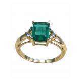 10K Gold Ring with Emerald Cut Green Stone
