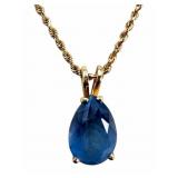 14k Gold Rope & London Blue Topaz Pendant