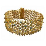 18k Syrian Gold Mesh Bracelet with Blue Stones