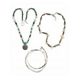 3 Silver Necklaces: 950, Shell & Multi Bead