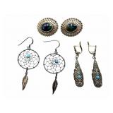 3 Sterling Earring Pairs with Azurite & Turqo