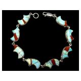 Sterling Opal & Red Stone Zuni Bear Bracelet