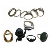 11 Sterling & Costume Rings with Stones
