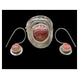 Silver Ring & Earrings with Pink Rhodochrosite