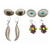 4 Pair Sterling Southwestern Earrings