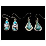 2 Pair Signed Navajo Sterling Earrings