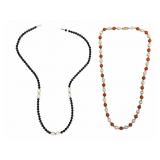 14k Pearl, Coral & Jet Beaded Necklaces
