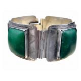 Heavy Mexico Silver & Green Onyx Bracelet