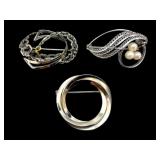3 Silver Brooches, Vintage European