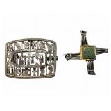 Silver Egyptian & Sterling Cross Brooch