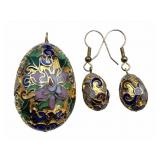 Vntg Chinese Cloisonnï¿½ Egg Pendant Earrings