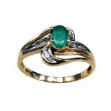 10k, Emerald & Diamond Ring Size 7