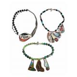 3 Unique Artisan Woven & Beaded Neckaces