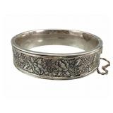 Sterling Floral Hinged Bangle Bracelet