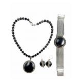 Sterling & Onyx Art Deco Revival Jewelry Set