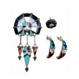 R. Lateyice Zuni Sunface Pendant & Earrings