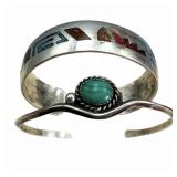 2 Sterling Cuffs with Malachite & Inlay