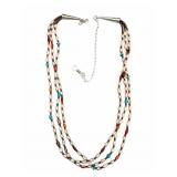 Vintage Sterling Triple Strand Pearl & Stone