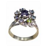 14K White Gold Gemstone Mothers Ring, Size 8