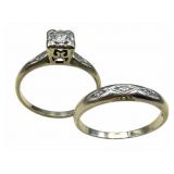 14k White Gold & Diamond Wedding Set, Size 8