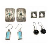 4 Pair Sterling Silver Earrings: Turquoise & Onyx