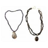 2 Silver & Gemstone Necklaces: Amethyst & Fac