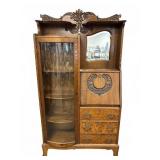 Antique Oak Side-By-Side Desk & China Cabinet