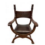 Antique Carved Oak North Wind Throne Chair