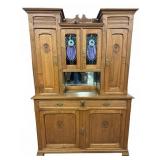 European China Cabinet With Stained Glass