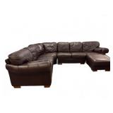 Large Brown Leather Sectional Sofa with Chaise