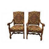 Pair Drexel Heritage Carved Arm Chairs