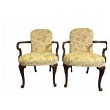 Pair Southwood Upholstered Open Arm Chairs