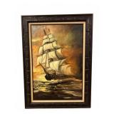 R. Remaly Oil on Canvas, Mast Ship at Sea