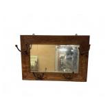 Antique Oak Wall Mirror with Hat Hooks