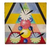 Colorful Clock Motif Watercolor on Pressboard
