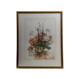 Large Framed Watercolor Floral Still Life