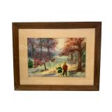 Watercolor of Children in Forest Scene