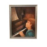 Oil on Canvas Painting of Child at Piano