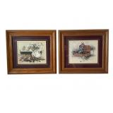 2 Pat Richter Country Art Trio in Oak Frames