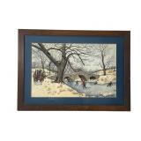 Elaine Kmoll Pen & Ink Winter Ice-Skating Art